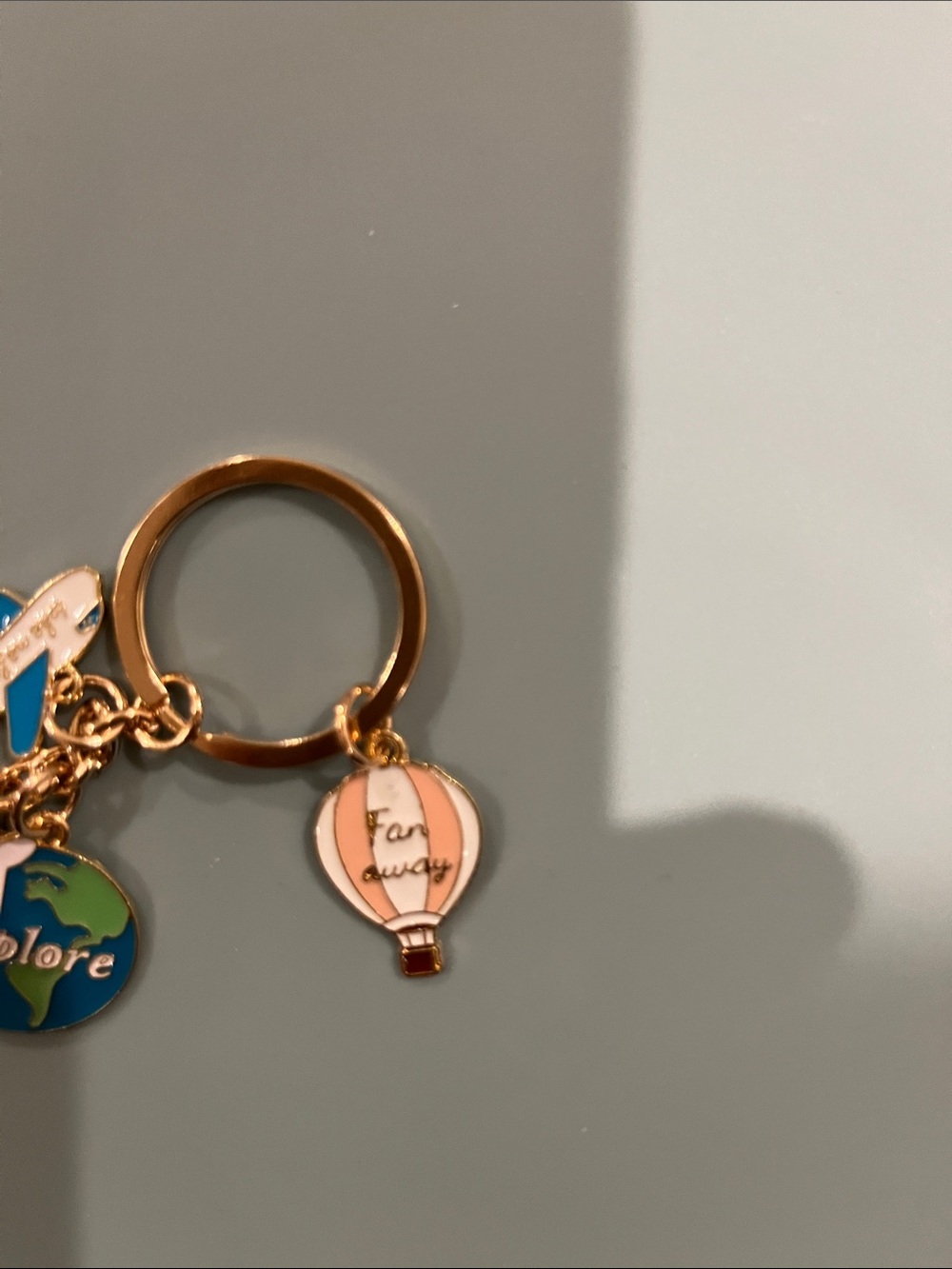 Travel Charm Keychain with Globe, Plane, Hot Air Balloon, and Pink Suitcase - Picture 2 of 5